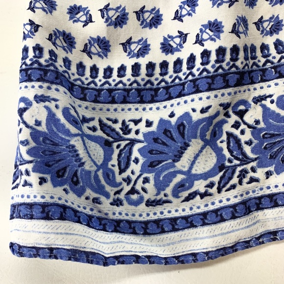 LOFT Linen Blend Floral Bohemian Blue Rose Polish Pottery Spaghetti Strap Tank - Picture 3 of 8